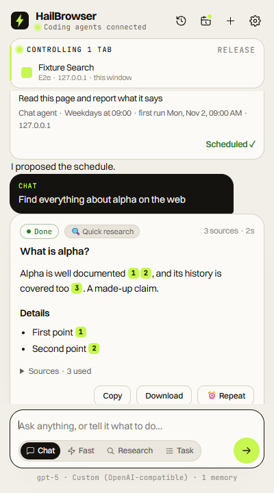 A research answer with numbered sources listed under it